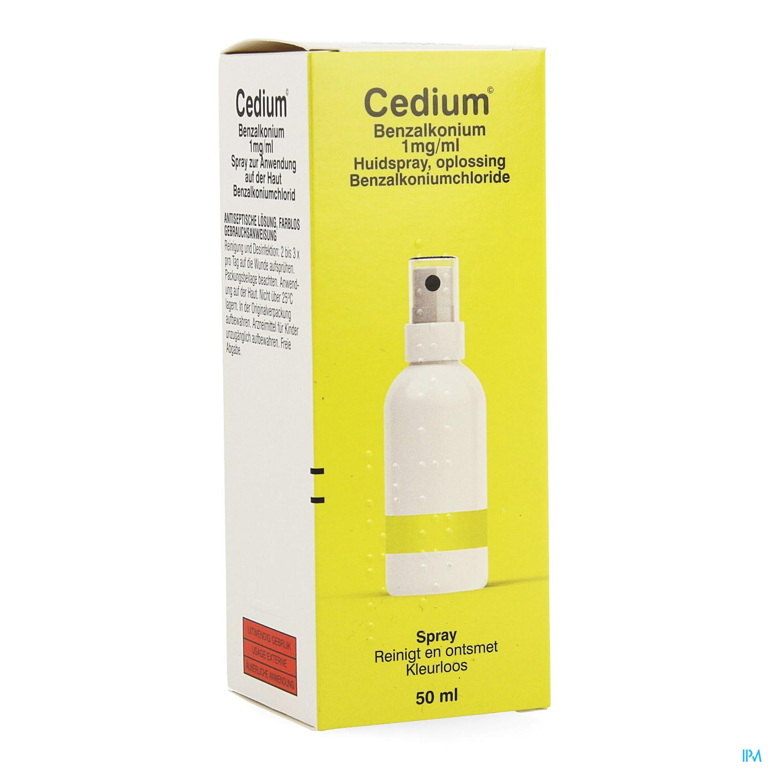 Voorzien paling Wrok Cedium Benzalkonium Spray 50 Ml - Ontsmetten en desinfecteren - Huid -  Geneesmiddelen - Apotheek Peeters Oudsbergen (Peeters Pharma BV)