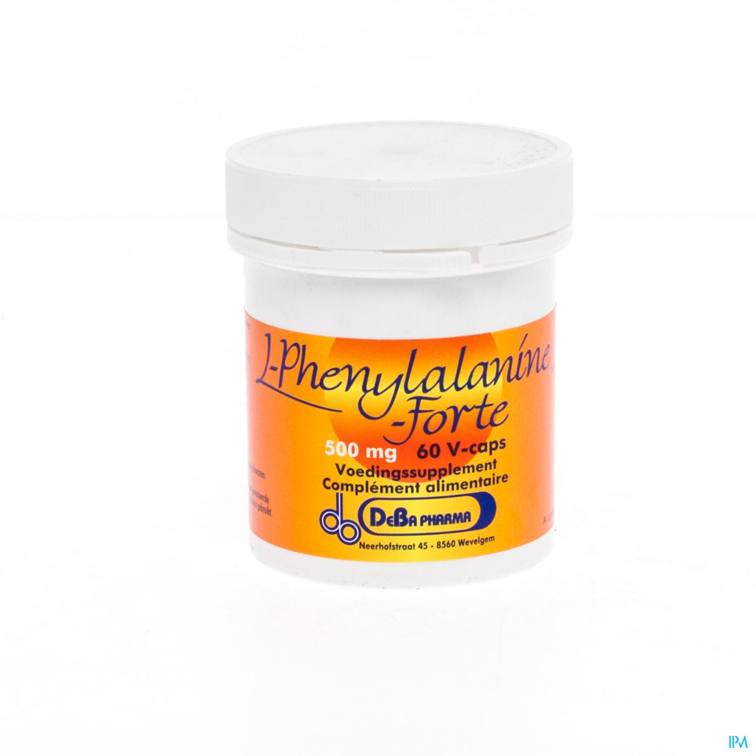 L-PHENYLALANIN FORTE CAPS 60X 500MG DEBA La phénylalanine est nécessaire à la formation de la tyrosine puis de la dopamine. Il stimule la sensation de satiété et est également utilisé pour la dépression.