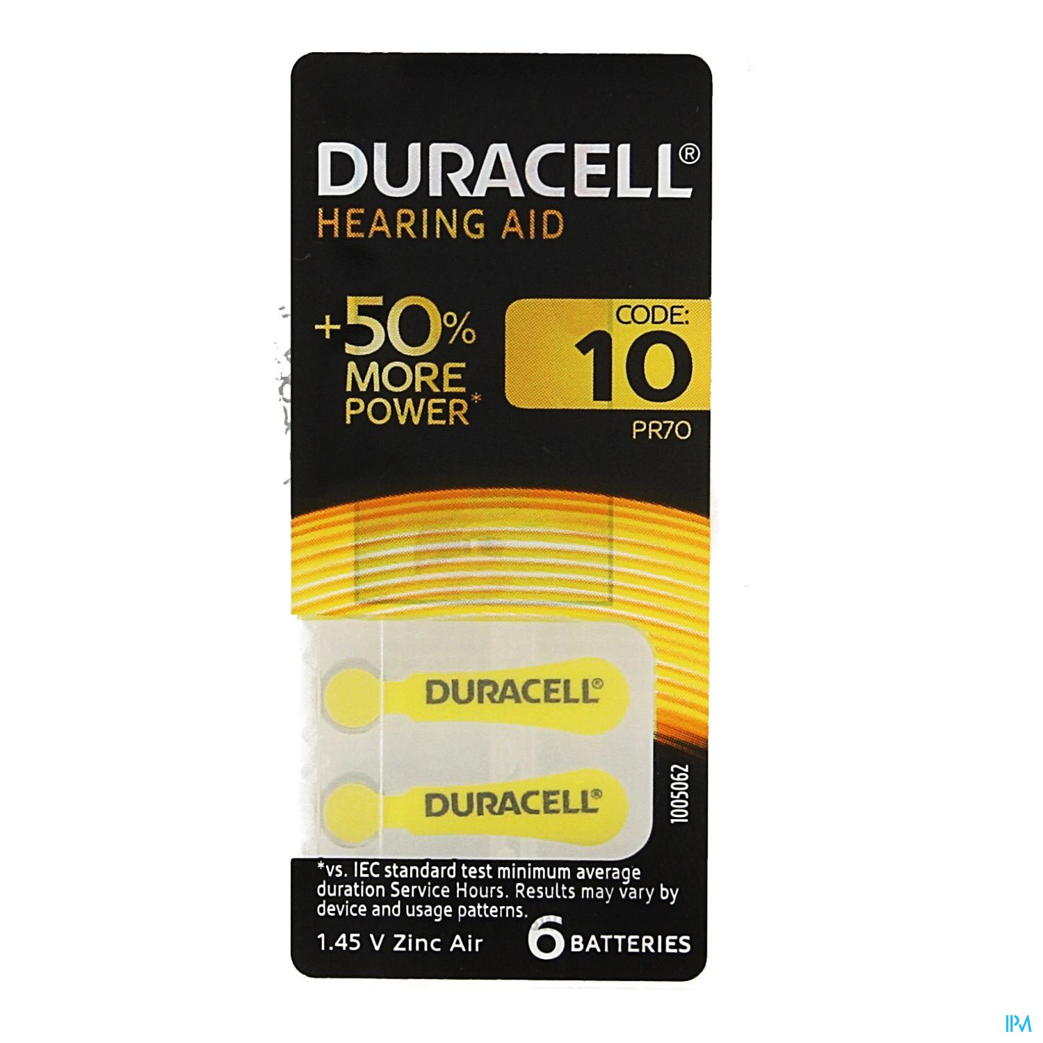 Duracell Easytab Pile Auditive DA10 6 Jaune