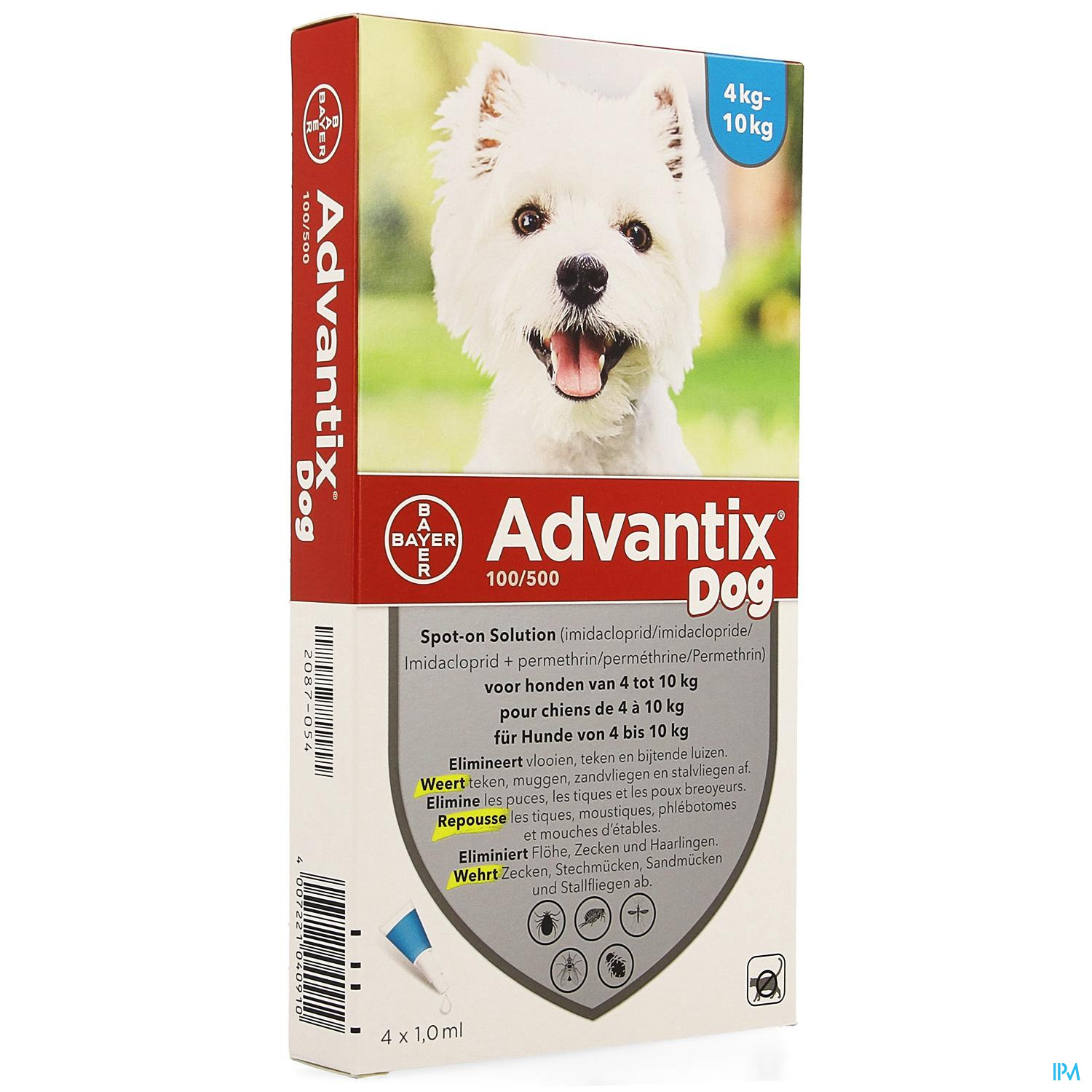 ADVANTIX 100/ 500 HONDEN 4<10KG FL 4X1,0ML ADVANTIX 100/ 500 HONDEN 4<10KG FL 4X1,0ML