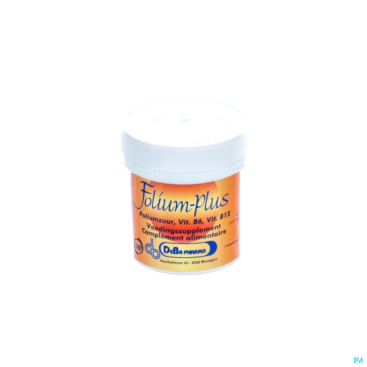 FOLIUM PLUS 800Y COMPRIMES 100 DEBA L'acide folique est soutenu par les vitamines B6 et B12. L'acide folique plus est principalement utilisé pour l'anémie, la carence en acide gastrique et la fatigue. Il est également conseillé aux femmes enceintes de prendre de l'acide folique pour réduire