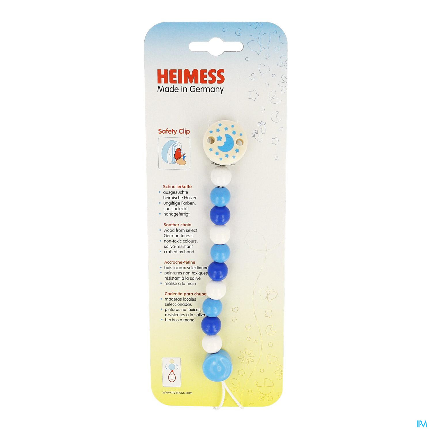Heimess Attache Sucette Bois Bleu H9216 - Accessoires - Biberons et tétines  - Mère et Enfants - Apotheek Peeters Oudsbergen (Peeters Pharma BV)