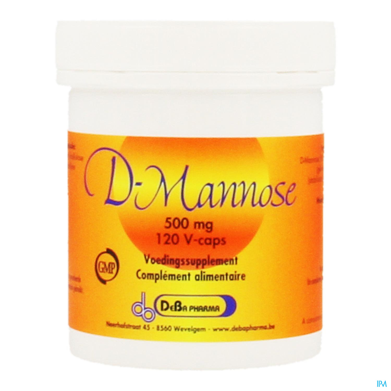 D-MANNOSE 500MG V-CAPS 120 DEBA D-mannose is een monosacharide. Door D-Mannose kunnen schadelijke indringers (E.coli) zich moeilijker aan de binnenkant van de blaas vastklampen waardoor ze makkelijker kunnen worden uitgeplast. D-Mannose verhindert het vasthechten van de bacteriën aan de