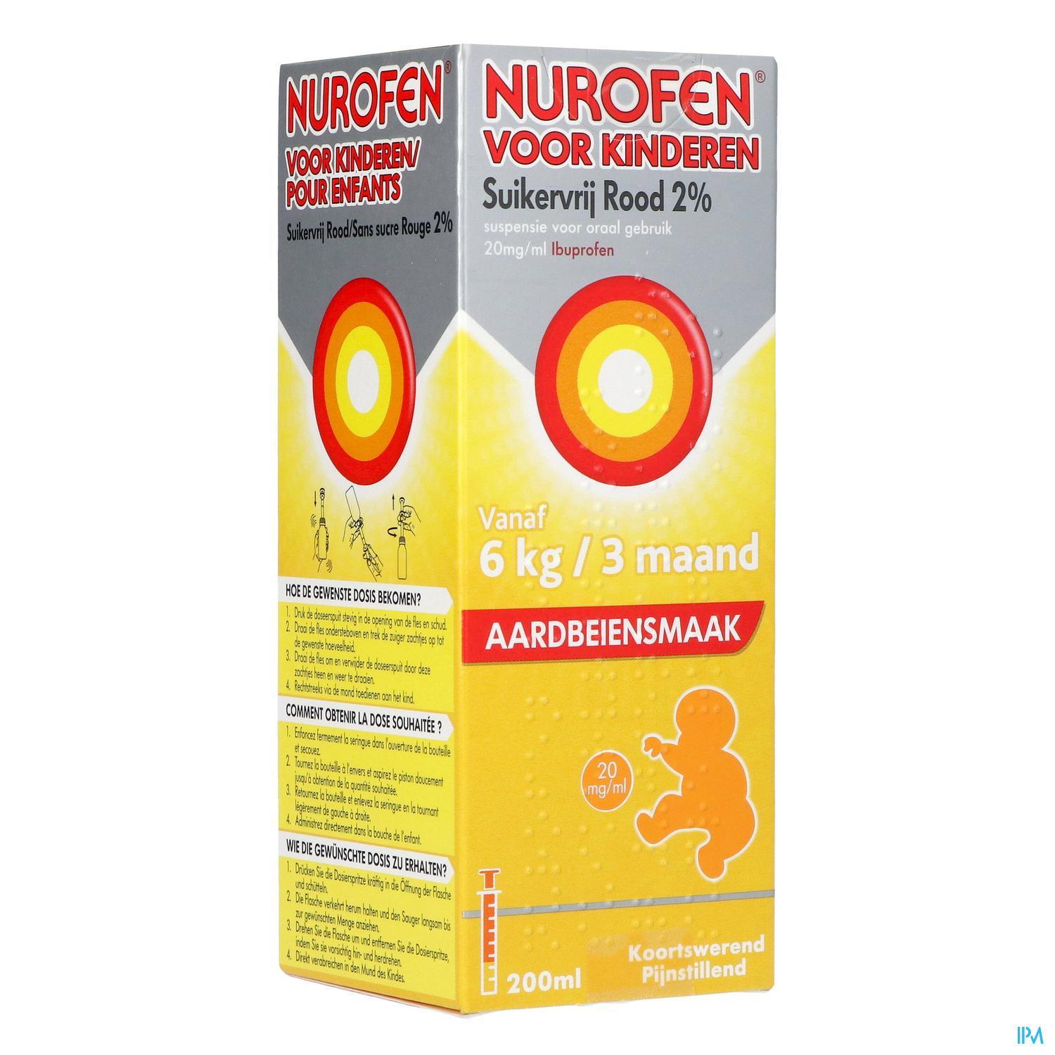 NUROFEN KIND SUIKERVRIJ AARDBEI 2 % 200ML NUROFEN KIND SUIKERVRIJ AARDBEI 2 % 200ML