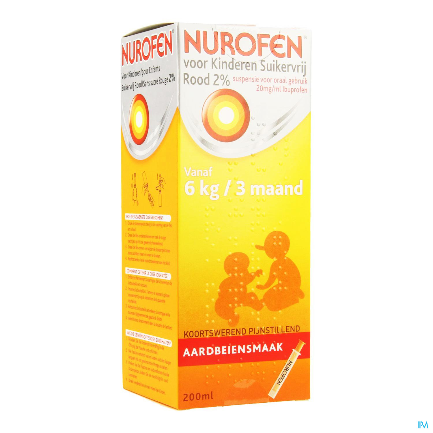 NUROFEN KIND SUIKERVRIJ AARDBEI 2 % 200ML NUROFEN KIND SUIKERVRIJ AARDBEI 2 % 200ML