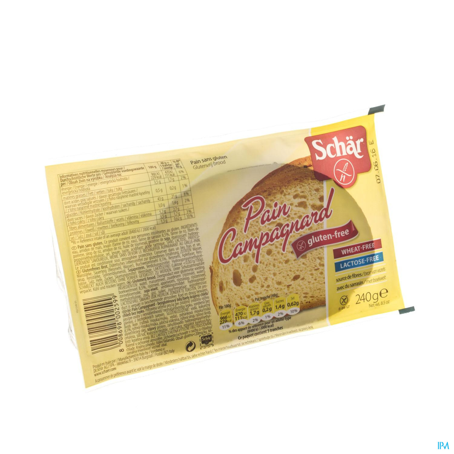 SCHAR PAIN CAMPAGNARD TRANCHE 240G 6575 SCHAR PAIN CAMPAGNARD TRANCHE 240G 6575