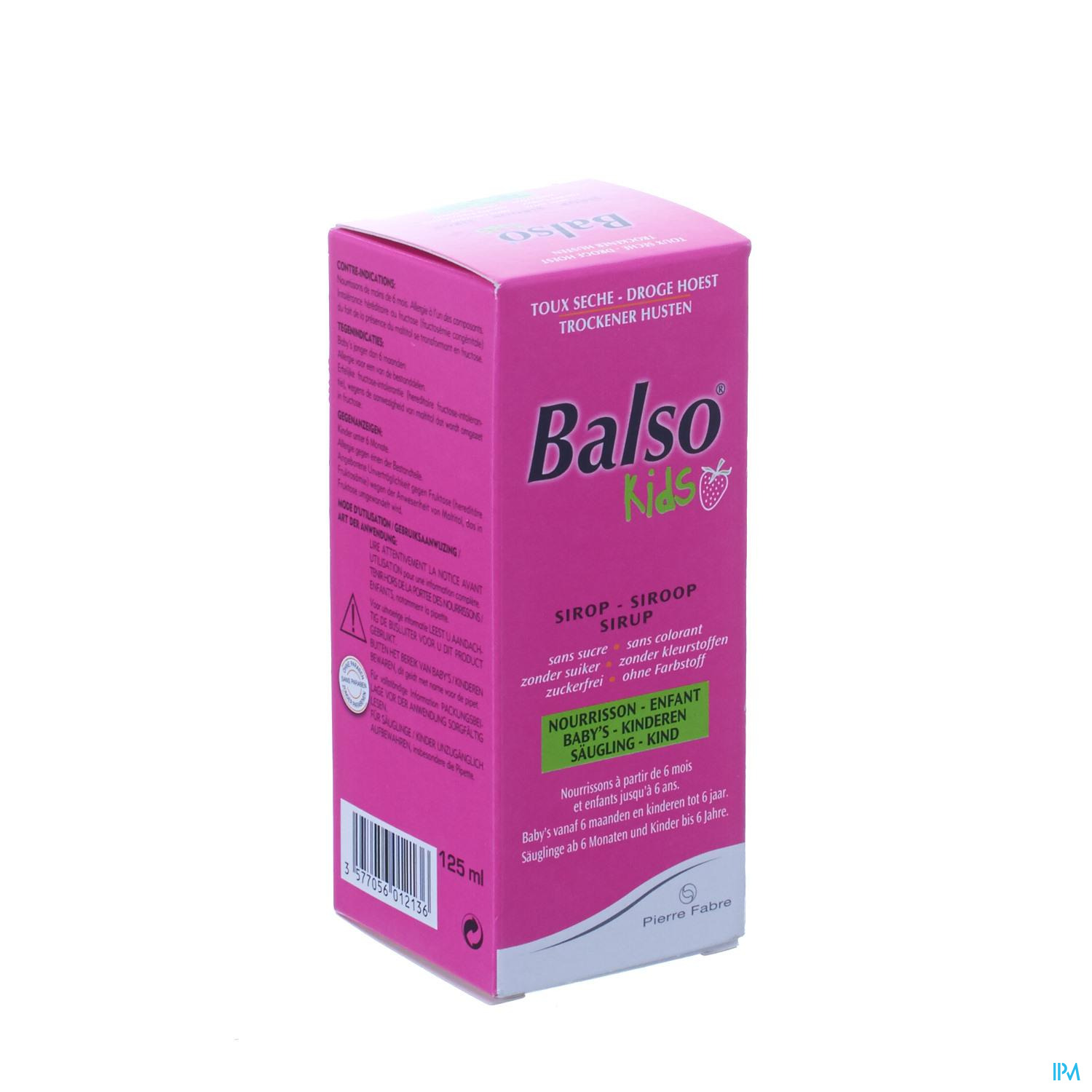Balso Kids Sirop Toux S Sucre 125ml Pipette Toux Seche Toux Medicaments Apotheek Peeters Oudsbergen Nv