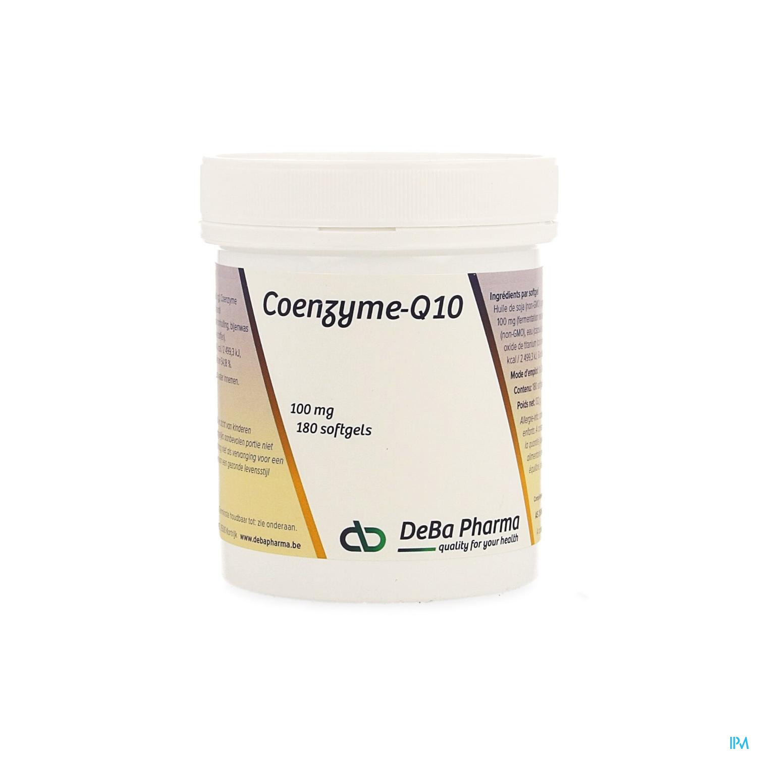 Q10 100MG SOFTGELS 180 DEBA La coenzyme Q10 (ubiquinone) est une substance similaire à une vitamine et est nécessaire pour tous les processus importants qui ont lieu dans les cellules. Tous les procédés où l'énergie est nécessaire font appel à la fonction Q10. Avec l'âge, la product