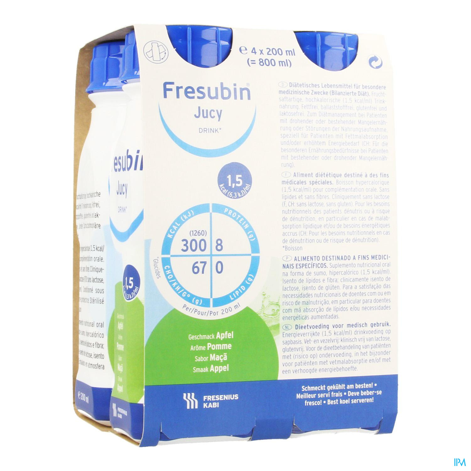 FRESUBIN JUCY DRINK APPEL EASY BOTTLE 4X200ML FRESUBIN JUCY DRINK APPEL EASY BOTTLE 4X200ML
