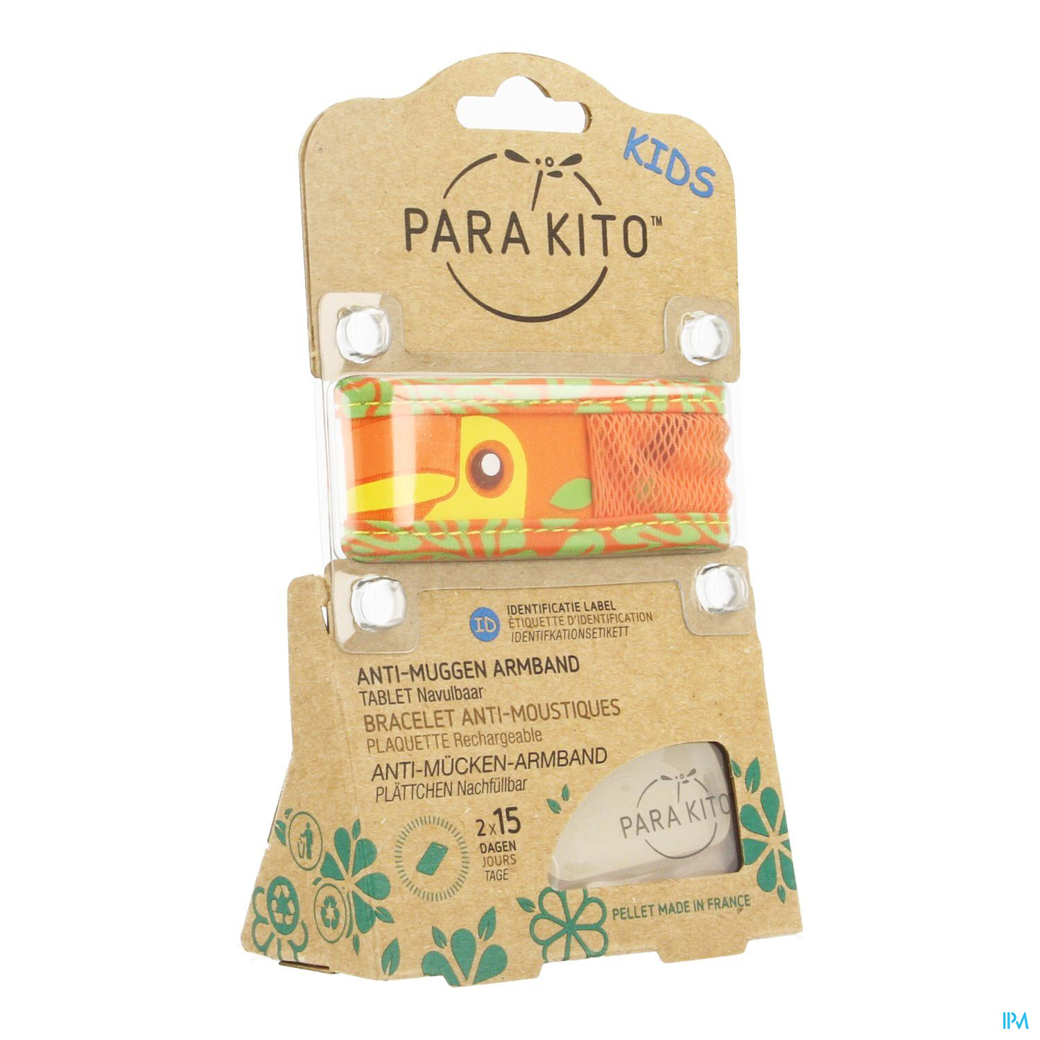 Para'kito Wristband Kids Toucan Une protection innovante et élégante pour toutes les occasions.
Porté autour du poignet ou de la cheville, ce bracelet néoprène coloré et confortable est fourni avec deux plaquettes imprégnées de notre formule d'huiles essentielles. Les bracelets enfants