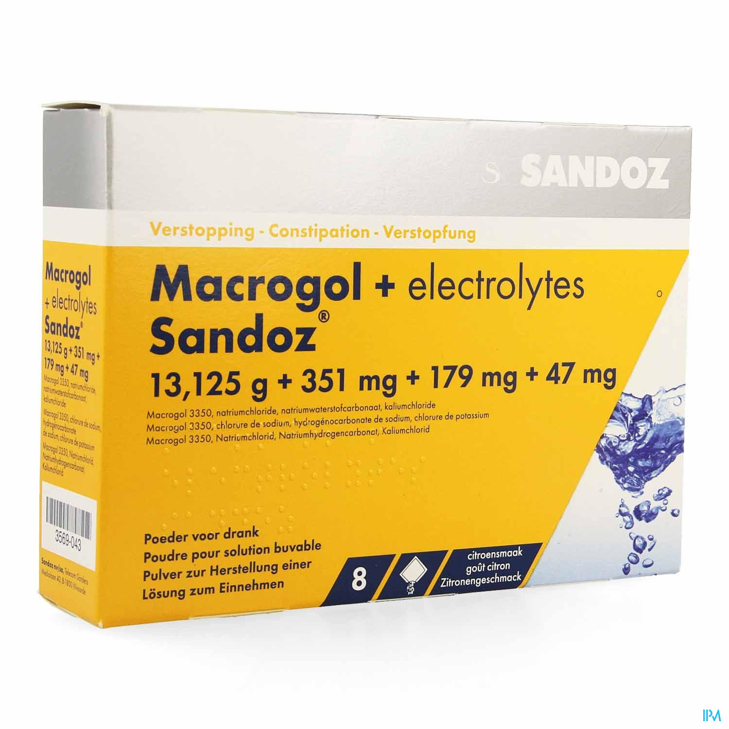 Macrogol + Electrolytes Sandoz Poudre Gout Citron Sachet 8 - Apotheek  Peeters Oudsbergen (Peeters Pharma BV)