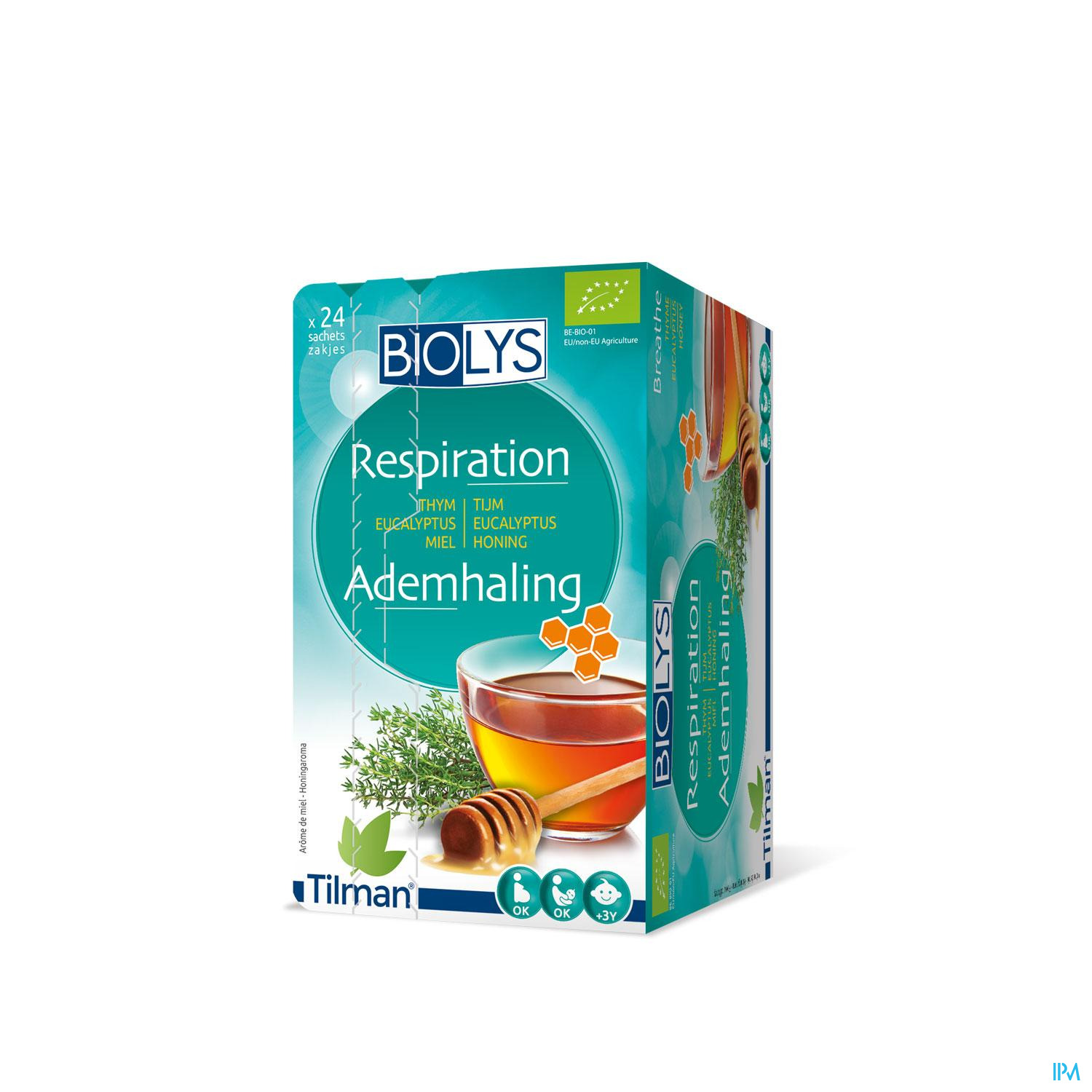 Biolys Thym Eucalyptus Miel Sachets 24 Pour un nez dégagé et une gorge apaisée !
Le thym et l’eucalyptus sont traditionnellement utilisés en cas d’encombrements.
Ces 2 plantes procurent une respiration agréable et apaisent les irritations de la gorge.
Cette délicieuse infusion est naturelle