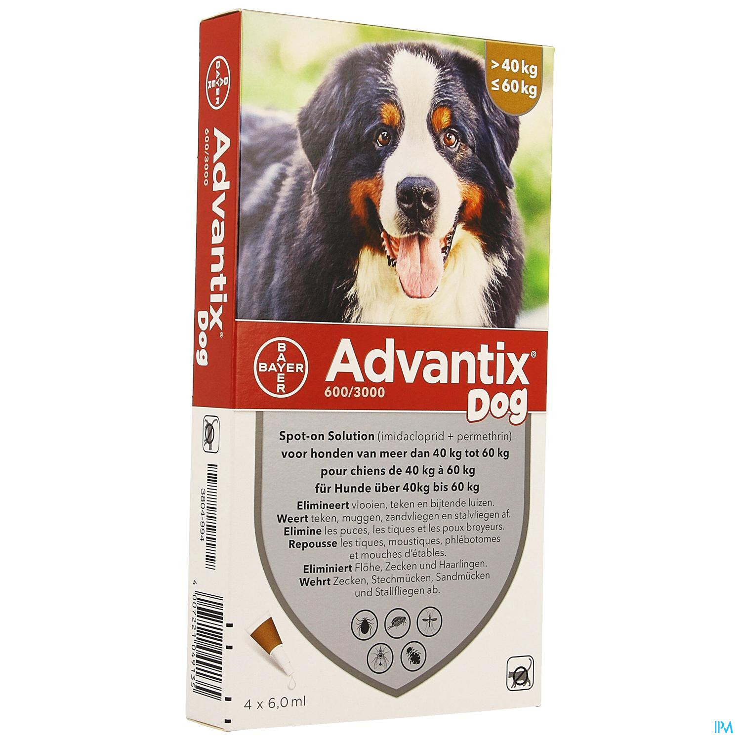 riem barst nauwkeurig Advantix Dog Spot-on Opl Hond 40-60kg Pipet 4x6ml - Dierengeneesmiddelen -  Geneesmiddelen - Apotheek Peeters Oudsbergen (Peeters Pharma BV)