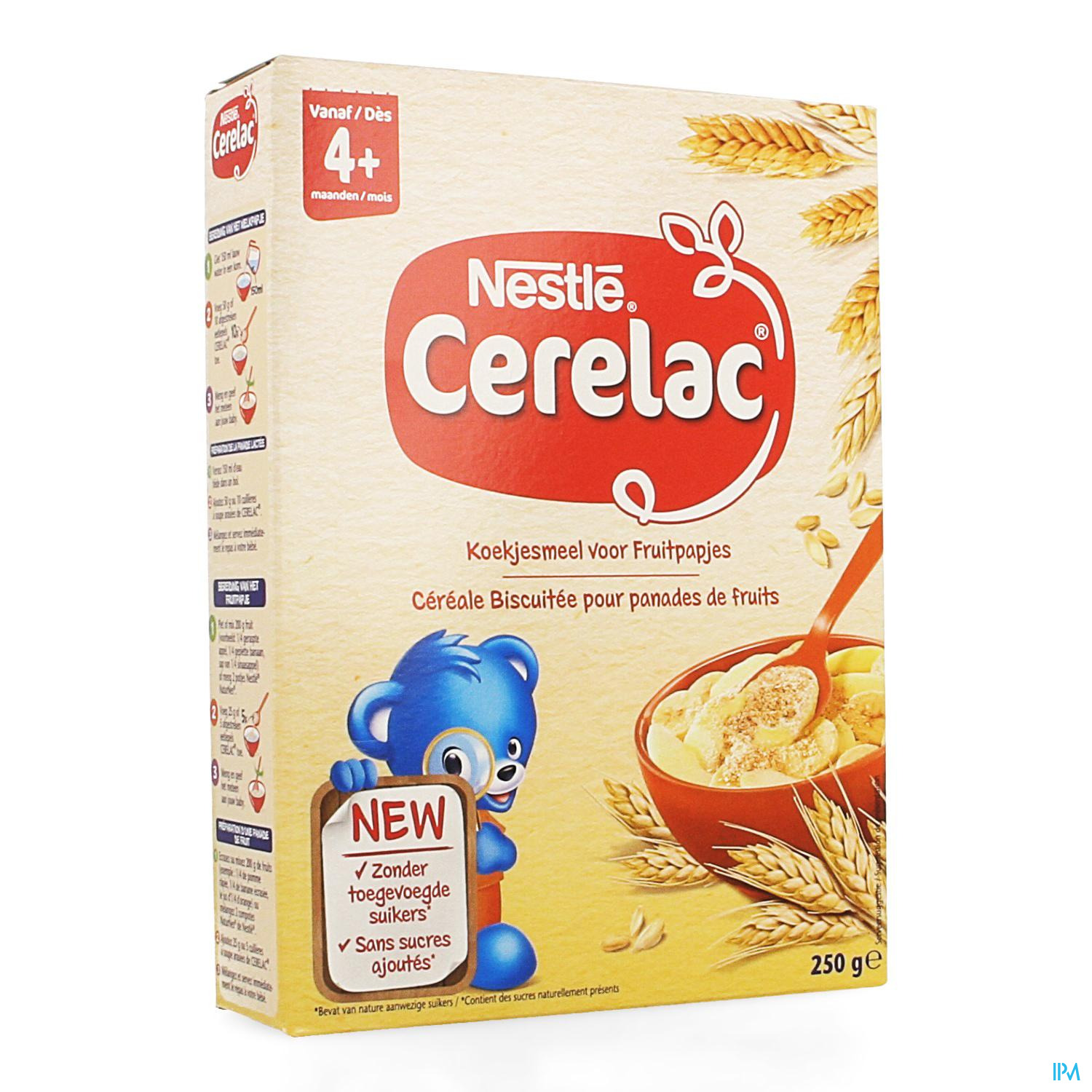 NESTLE CERELAC KOEKJESMEEL FRUITPAPJES 250G CERELAC® is een reeds geplet koekje. Het is dus makkelijk te doseren en is snel gemengd met fruit om geleidelijk aan gluten te introduceren in de voeding van uw baby.
Voor je baby is het vieruurtje een complete maaltijd.
CERELAC® maakt deel uit van
