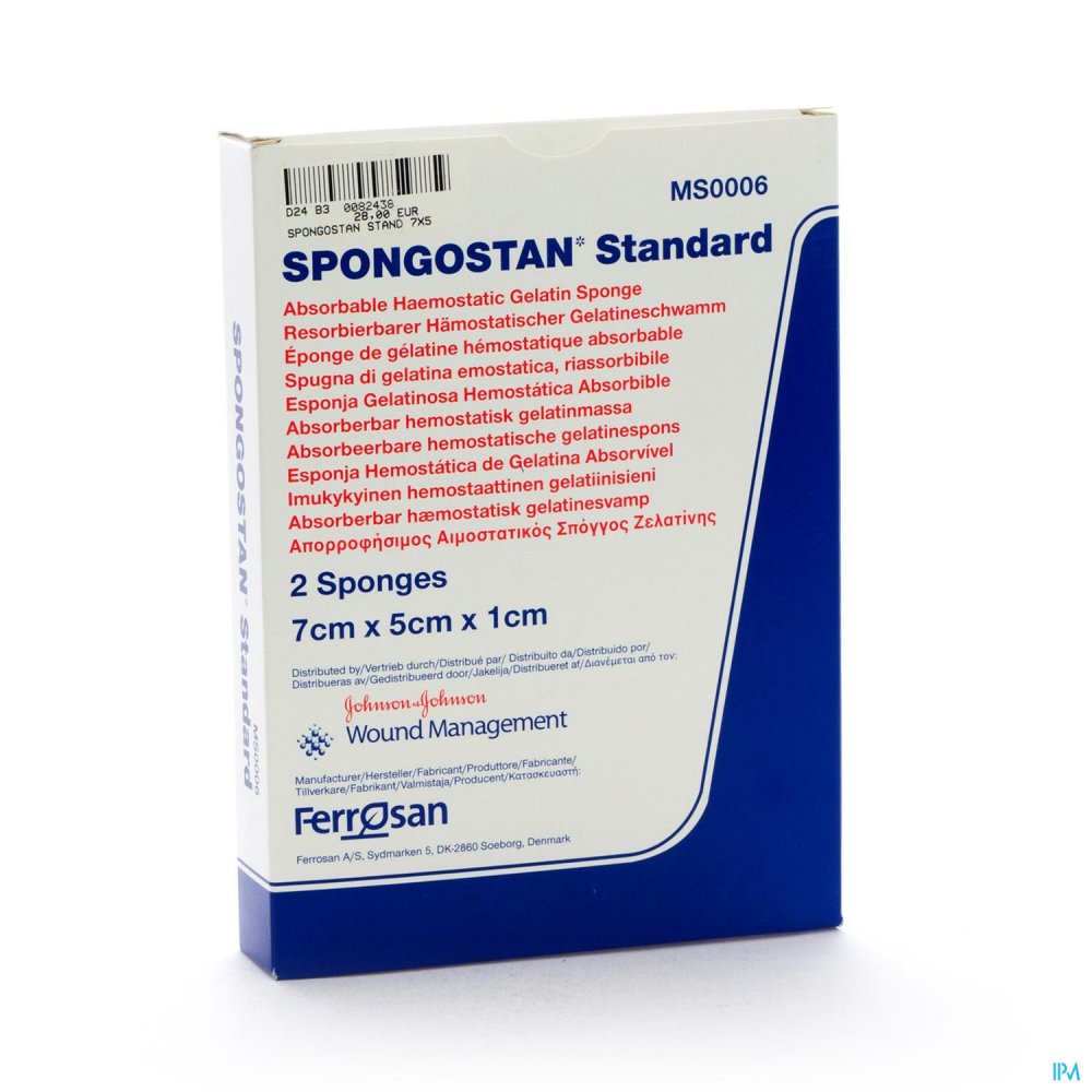 Spongostan Standard 70x50x10mm 2 Ms0006 Hémostase Soins à domicile