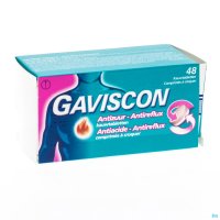 Gaviscon Antizuur - Antireflux is een combinatie van twee antacida, (calciumcarbonaat en natriumbicarbonaat) en een alginaat, en heeft een dubbele werking: 
het neutraliseert overmatig maagzuur, waardoor de pijn en het ongemak afneemt; 
het vormt een be