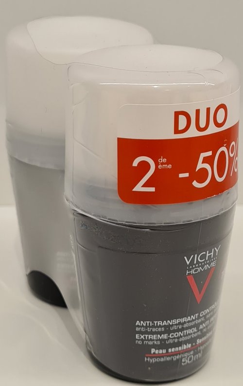 VICHY HOMME DEO A/TRANSP. 72U ROLLER DUO 2X50ML