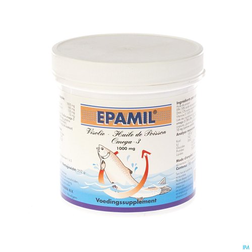 Epamil contribue au maintien d'une concentration normale de triglycérides dans le sang et d'une pression sanguine normale. Epamil contient EPA (acide eicosapentaénoqiue) et DHA (acide docosahexaénoïque).