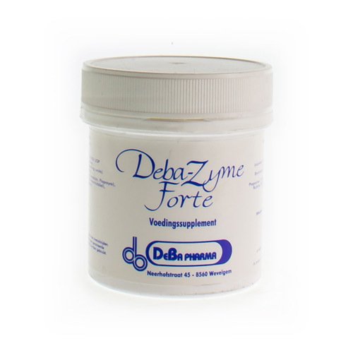 Debazyme-Forte bevat een breed spectrum van enzymen, draagt bij tot de vertering van eiwitten, vetten en koolhydraten.