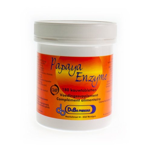 PAPAYA ENZYME COMPRIMES A CROQUER 180 DEBA L'enzyme de papaye à mâcher a un goût délicieux et favorise la digestion. Cette préparation enzymatique peut également être utilisée comme menthe après le dîner pour améliorer la digestion.