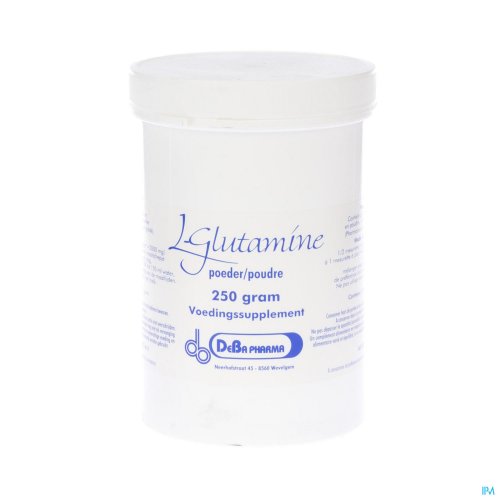 L-GLUTAMINE POUDRE SOLUBLE 250G DEBA La L-Glutamine est une source d'énergie unique pour les intestins et le cerveau. Elle peut réduire la fatigue mentale et est utile pour la dépression. La L-glutamine peut également être utilisée pour le stress, le développement musculaire et la récupérati