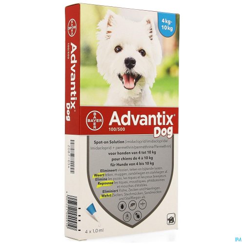 ADVANTIX 100/ 500 CHIENS 4<10KG FL 4X1,0ML