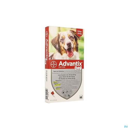 ADVANTIX 250/1250 CHIENS 10<25KG FL 4X2,5ML ADVANTIX 250/1250 CHIENS 10<25KG FL 4X2,5ML