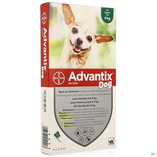 ADVANTIX 40/ 200 CHIENS < 4KG FL 4X0,4ML ADVANTIX 40/ 200 CHIENS < 4KG FL 4X0,4ML