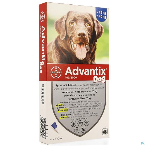 ADVANTIX 400/2000 CHIENS 25<40KG FL 4X4,0ML ADVANTIX 400/2000 CHIENS 25<40KG FL 4X4,0ML