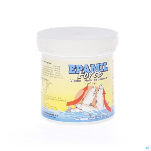 Epamil contient EPA (acide eicosapentaénoqiue) et DHA (acide docosahexaénoïque) . Epamil-forte contribue au maintien d'une concentration normale de triglycérides dans le sang et d'une pression sanguine normale.
EPA et DHA contribuent aussi à une fonction