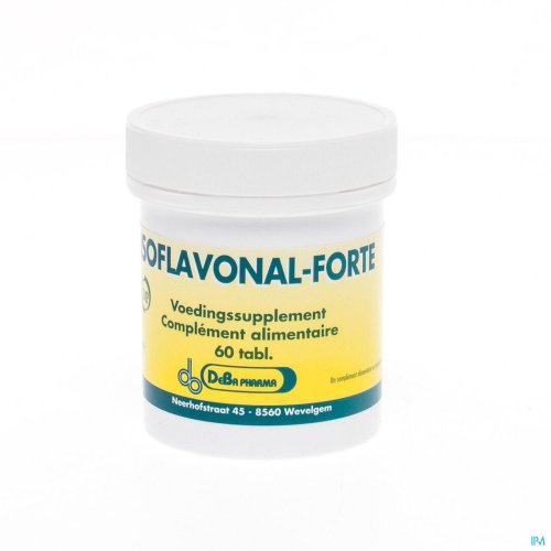 ISOFLAVONAL FORTE 60X 80MG DEBA Isoflavones est un terme collectif pour un groupe de phyto-œstrogènes (œstrogènes végétaux).
Chaque comprimé de 200 mg est standardisé à 40% d'isoflavones (Soy-Life TM) - NON-OGM.