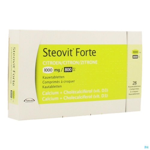 Steovit Forte citroen 1000 mg/800 I.E. kauwtabletten 28 stuks Steovit Forte citroen 1000 mg/800 I.E. kauwtabletten 28 stuks