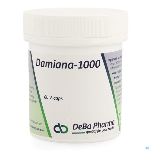 DAMIANA-1000 V-CAPS 60 DEBA Damiana est utilisé pour la stimulation du métabolisme et est utilisé en cas de fatigue excessive, de surmenage nerveux, pendant les périodes de récupération et à puissance sexuelle réduite.