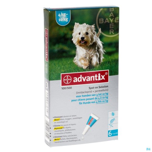 ADVANTIX 100/ 500 CHIENS 4<10KG FL 6X1,0ML