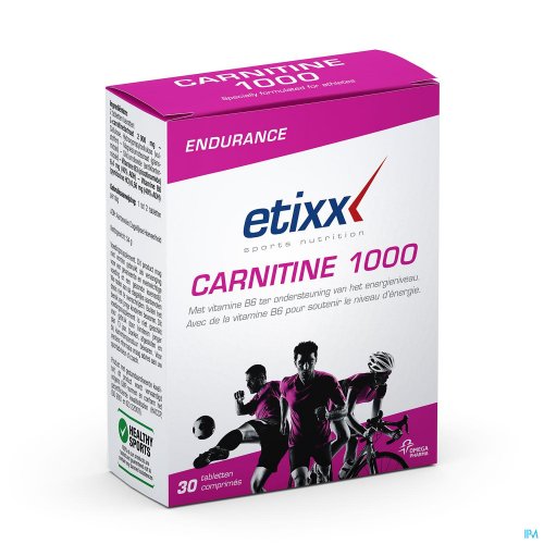 Etixx Carnitine Tablet 30 Stuks Met vitamine B6 ter ondersteuning van het energieniveau.
Meer energie uit vetten, sparen van glycogeen
Vermindert de opbouw van melkzuur
Ondersteuning gewichtscontrole (preventie toename vetmassa)
Verbetert spierherstel na krachttraining
Tijdens la