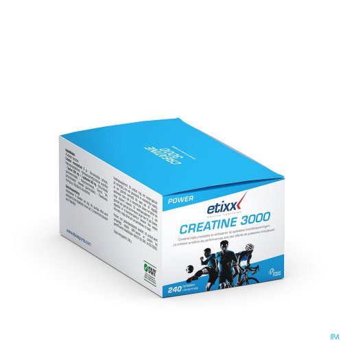 Etixx Creatine 3000 Comprimé 240 Pièces La créatine (Creapure®) améliore les performanceslors des efforts de puissance énergiques.
Augmentation des performances au cours de brefs sprints répétés ou d’efforts maximaux répétés (à titre d’exemple dans le cadre d’un entraînement par intervalles)