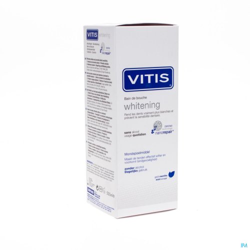 Vitis Whitening Mondspoeling is ontwikkeld voor patiënten die de natuurlijke witte kleur van de elementen willen herstellen met een 100% veilige mondspoeling
Het mondspoelmiddel versterkt de werking van de Vitis Whitening Tandpasta: Vitis Whitening Monds