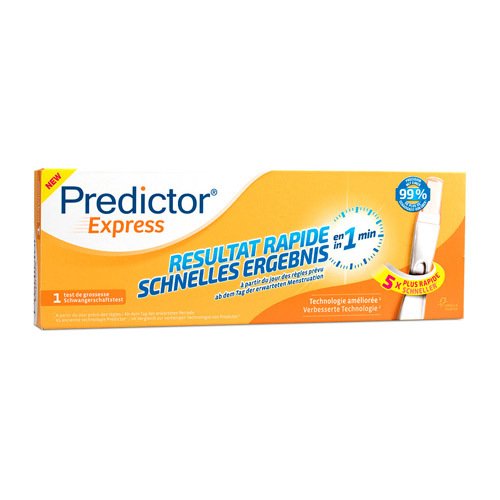 PREDICTOR EXPRESS 1 MIN. 1 STUK Predictor® Express est tellement sensible qu'il peut vous indiquer si vous êtes enceinte ou non en 1 minute à peine à partir du jour des règles prévu et par la suite. Vous pouvez désormais répondre le plus vite possible à cette question particulièrement u