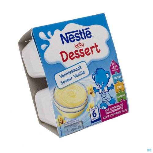 NESTLE BABY DESSERT VANILLESMAAK POT 4X100G Een heerlijk romig dessert dat voldoet aan de voedingsbehoeften van je baby.
Laat je kindje genieten van dit met calcium verrijkte recept met 90% melk, een smeuïge textuur en een heerlijk smaak.
NESTLE® baby Dessert biedt:
Calcium en magnesium vo