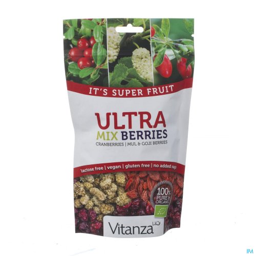 Ultra mix berries bevat 35% gedroogde gojibessen (Lycium Barbarum), 24% gedroogde en gezoete veenbessen (Vaccinium marcocarpon) en 25% gedroogde witte moerbeien (Morus alba). Ultra mix berries kunnen uit het vuistje gegeten worden of toegevoegd worden aan