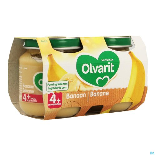 Olvarit Banane 4+ mois
A partir de 4 mois, votre enfant sera ouvert à de nouveaux goûts, en plus de l'allaitement au sein ou au biberon*. Maintenant, toujours avec une saveur de fruit reconnaissable, cela aide votre enfant à reconnaître et à apprécier la