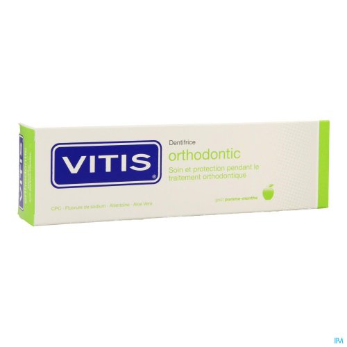 Le dentifrice Dentaid Vitis Orthodontic est indiqué pour les patients porteurs d'un appareil orthodontique.

Prévient la formation de plaque dentaire
Renforce l'émail des dents, protège contre les caries et l'érosion dentaire
Atténue les irritations c