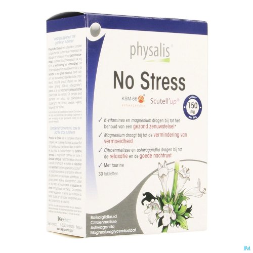 Voedingssupplement met planten en nutriënten

Physalis No Stress is een natuurlijk en compleet complex met alle B-vitamines en magnesium die bijdragen tot het behoud van een gezond zenuwstelsel. Daarnaast draagt magnesium ook nog bij tot de vermindering
