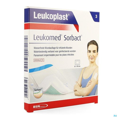 Leukoplast Leukomed Sorbact 8cmx10cm 3 stuks Zacht, waterbestendig en absorberend filmverband. Helpt bij het minimaliseren van een microbiële kolonisatie door bacteriën en schimmels effectief te binden met het wondkussen.
Verwijdert bacteriën uit geïnfecteerde wonden
Waterbestendig, kan mee gedo