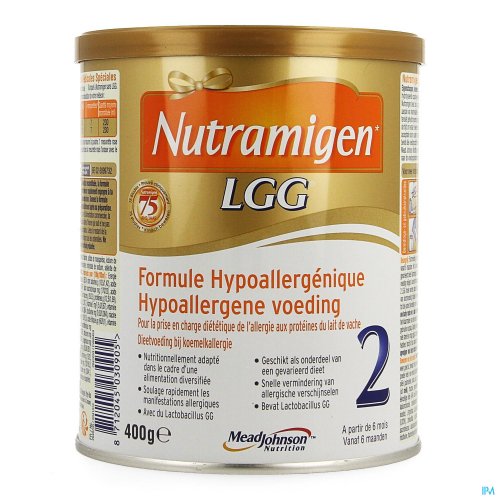 Nutramigen 2 LGG® is een intensief gehydrolyseerde, hypoallergene flesvoeding op basis van caseïne die wordt gebruikt als dieetvoeding bij zuigelingen met koemelkallergie vanaf 6 maanden. Het dient te worden gebruikt als onderdeel van een gevarieerd dieet