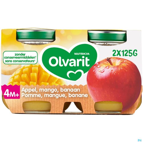 OLVARIT FRUIT POMME MANGUE BANANE 2X125G