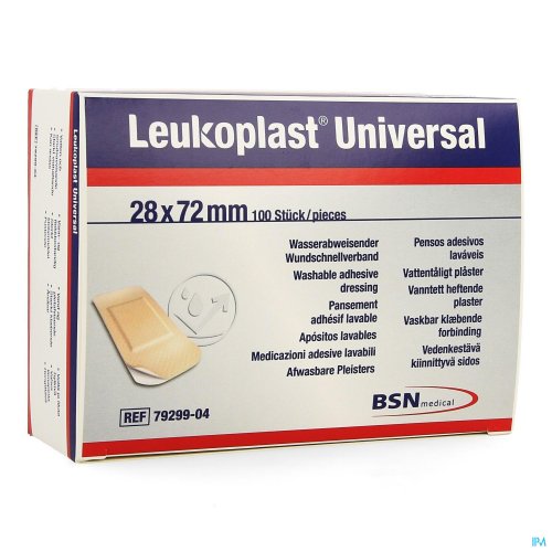 Leukoplast Universal 28x72mm 100 pièces Leukoplast Universal Big Pack
Pour les plaies en conditions humides ou sales
Imperméable à l'eau et protège contre les saletés
Hypoallergénique
Perméable à l'air