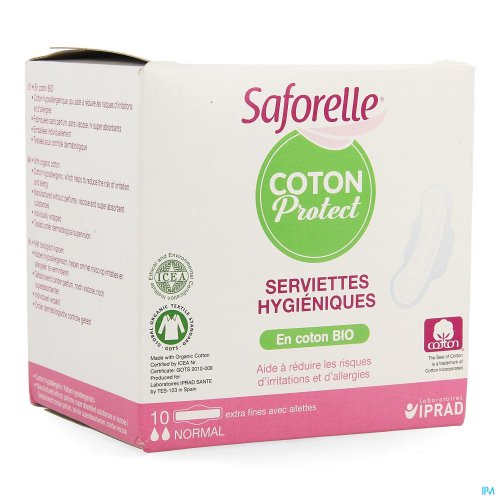 Saforelle Coton Protect offre, à toutes les femmes à la recherche de protections hygiéniques sûres, respectueuses et douces pour leur intimité, des serviettes hygiéniques en Coton BIO et hypoallergénique, qui garantissent sécurité et douceur au moment des