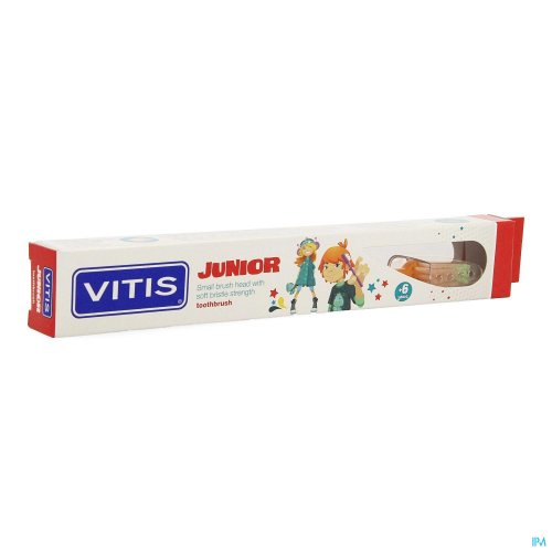 La brosse à dents VITIS Junior convient pour l'hygiène bucco-dentaire des enfants à partir de 6 ans.
Cette brosse à dents conçue pour les enfants possède une petite tête et un coude court pour atteindre facilement toutes les parties de la bouche. Sa tête