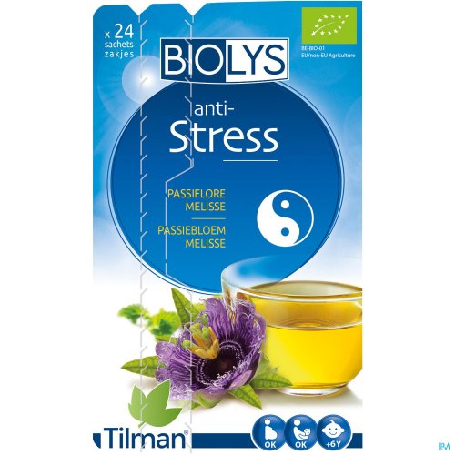 Biolys Passiebloem Melisse Zakjes 24 De BIOLYS Passiebloem-Melisse kruidenthee is nuttig bij tijdelijke stress.